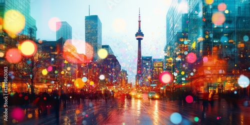 Wallpaper Mural Toronto city street view with colorful blurred light effects Torontodigital.ca