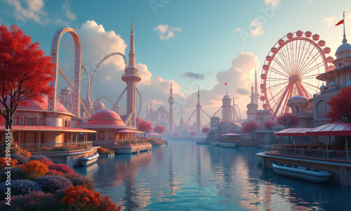 Fairytale Amusement Park Cityscape - Whimsical/Fantasy Art