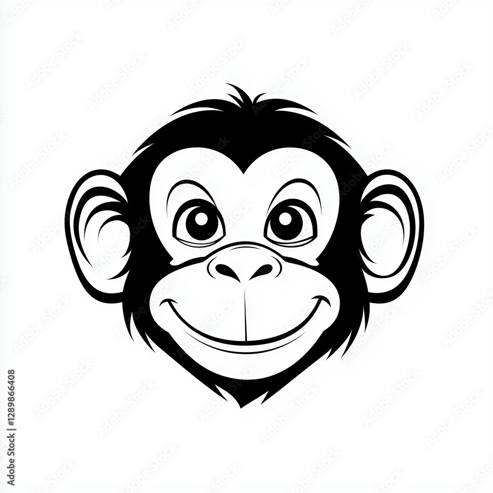 Obraz premium Playful Cartoon Monkey Illustration - Adorable Safari Animal Vector in Black & White