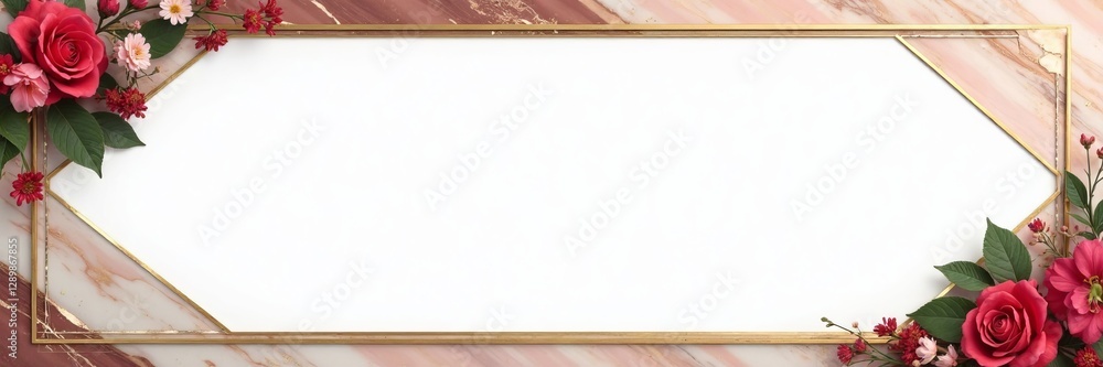 Obraz premium Geometric marble frame with gold accents on white background, decoration, design, gold