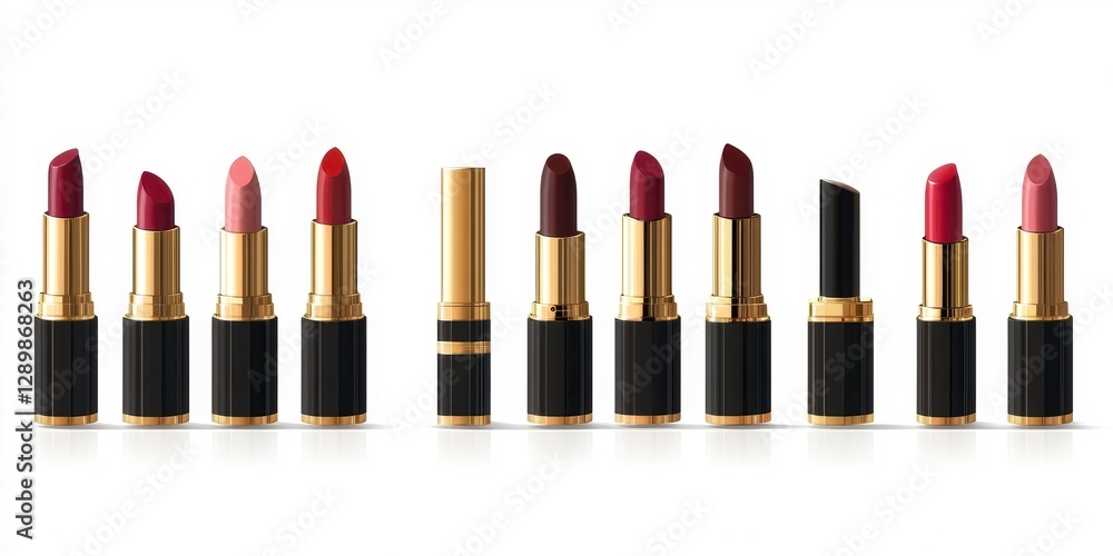 Obraz premium Assortment of Colorful Lipsticks in Elegant Packaging Display