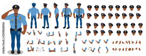 
Police Officer Character Design Model Sheet. Man, Character design. Front, side, back view and explainer animation poses. Character set with lip sync and Walk cycle animation sequences.
