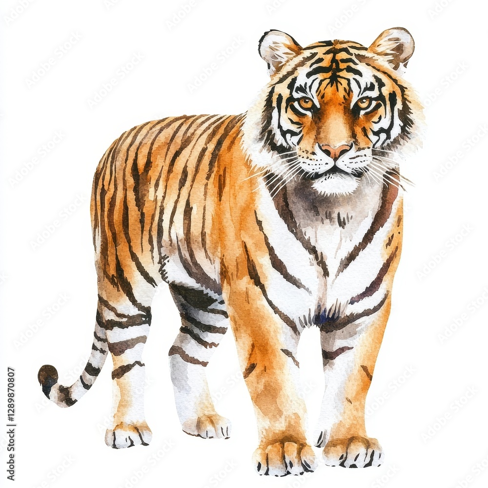Fototapeta premium Majestic Tiger Striking Pose in Watercolor Painting Style Art