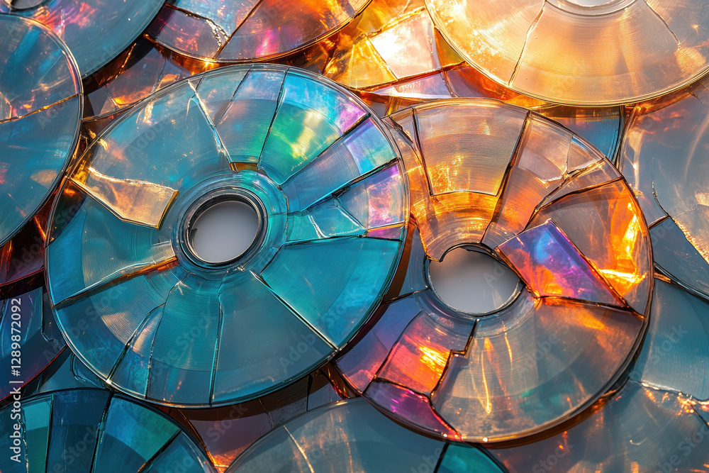 Data destruction: stack of broken CD and DVD disks