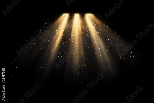 Gold Spotlight in a dark background, accented by glittering sparkles to create a magical, dramatic effect, for overlay and screen filter	