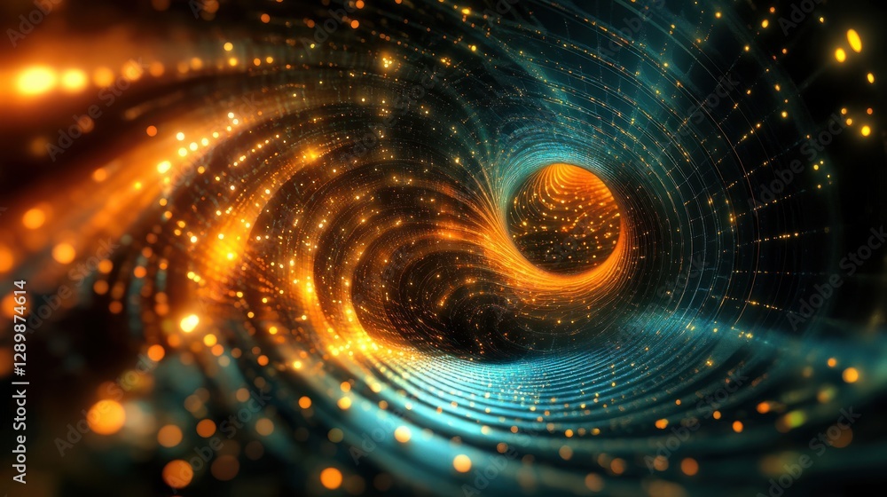 An abstract representation of a swirling vortex of light and energy, showcasing vibrant orange and blue hues, with glowing particles creating a dynamic sense of movement in a digital space An abstract representation of a swirling vortex of light and energy, showcasing vibrant orange and blue hues, with glowing particles creating a dynamic sense of movement in a digital space