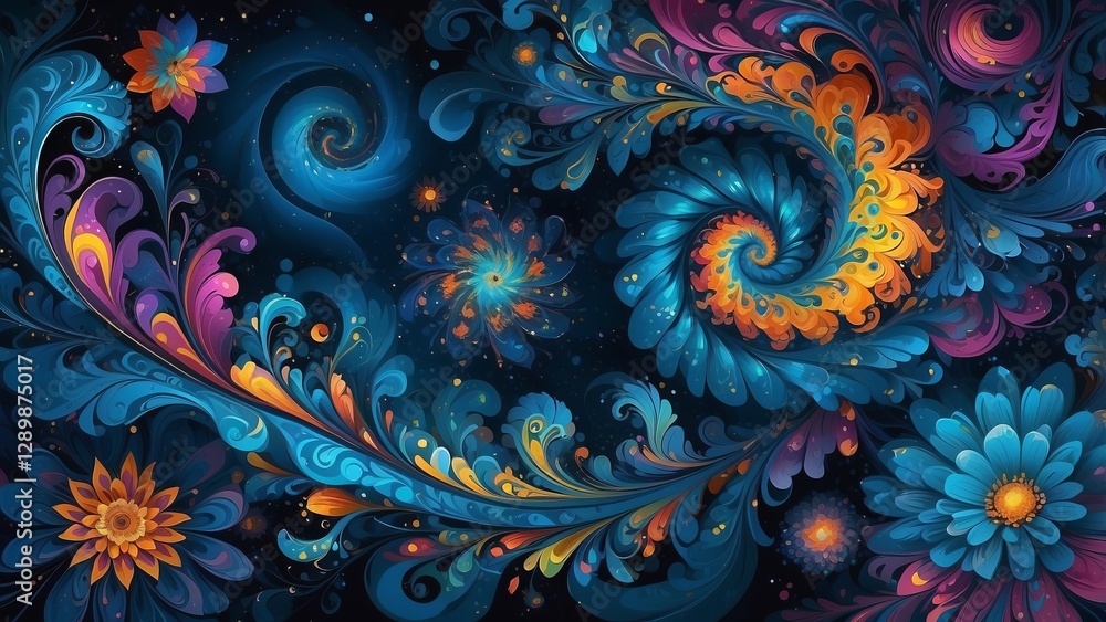 Abstract cosmic spiral with swirling fractal patterns. Abstract cosmic spiral with swirling fractal patterns.