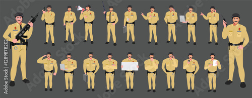 
Police Officer Character Design Model Sheet. Man, Character design. Front, side, back view and explainer animation poses. Character set with lip sync and Walk cycle animation sequences.
