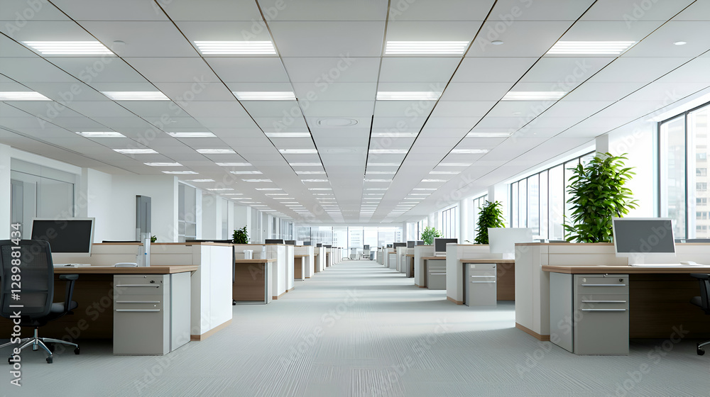 Fototapeta premium Modern Open Plan Office with City View