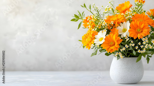 Wallpaper Mural Vibrant Orange and White Flower Bouquet in a Speckled Vase Torontodigital.ca