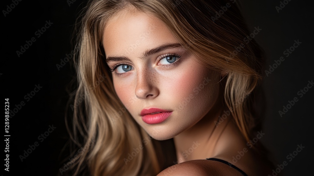 A model with vibrant pink lips, half-lit face, exuding bold elegance and mystery.
A model with vibrant pink lips, half-lit face, exuding bold elegance and mystery.
