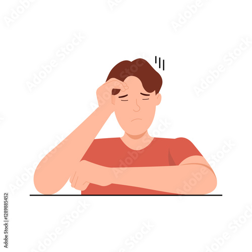 Man lonely alone unhappy suffers disappointment problem. Male state anxious trouble frustrated serious. Adults are scared, despairing, and tired. Vector illustration
