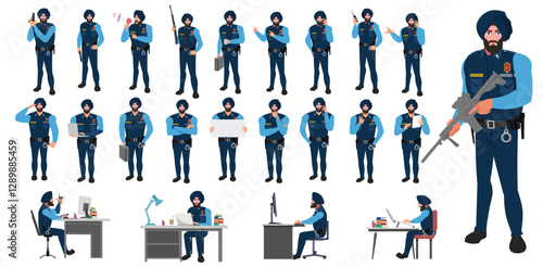 
Police Officer Character Design Model Sheet. Man, Character design. Front, side, back view and explainer animation poses. Character set with lip sync and Walk cycle animation sequences.
