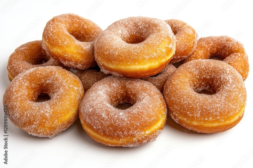 Fresh and Delicious Classic Sugar-Coated Donuts Stack on White Background Fresh and Delicious Classic Sugar-Coated Donuts Stack on White Background
