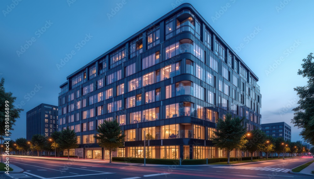 Obraz premium Modern commercial building in night