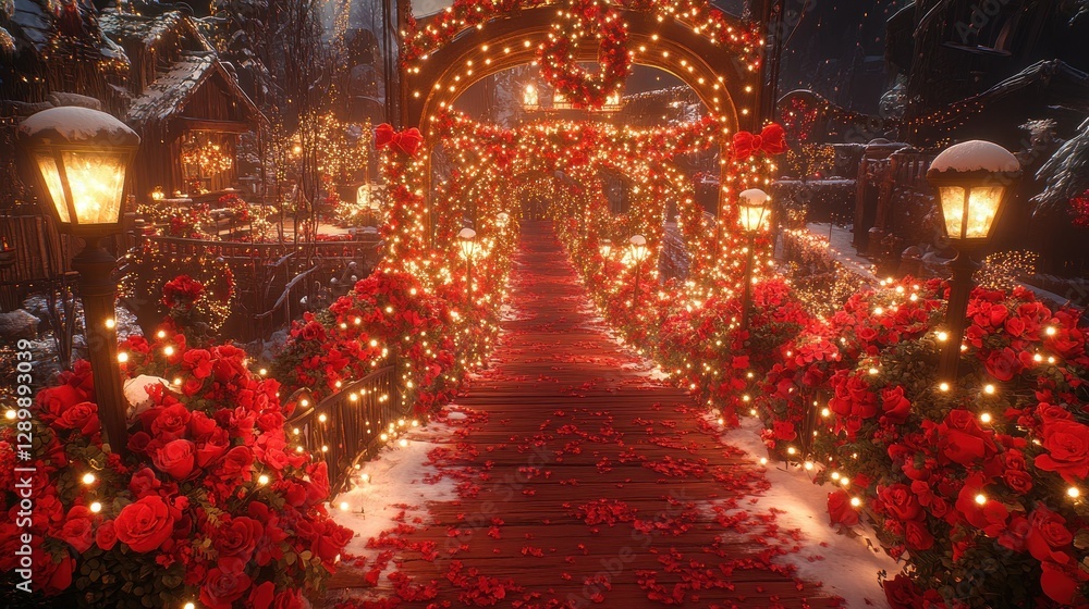 Enchanted Winter Rose Bridge: A Romantic Pathway Enchanted Winter Rose Bridge: A Romantic Pathway