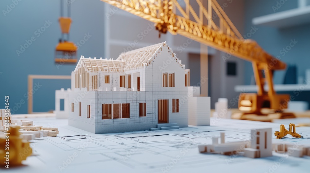 Obraz premium Architectural Model: Home Construction Underway