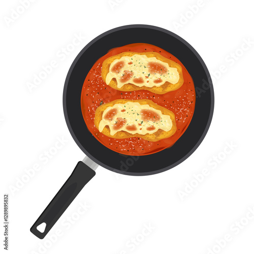 Vector Illustration Logo Clipart Cooking Chicken Parmesan or chicken parmigiana with Tomato Sauce and Mozzarella Cheese