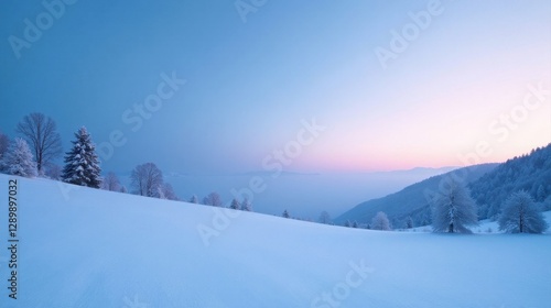Wallpaper Mural Serene Winter Landscape at Twilight Snow-Covered Hills and Frost-Kissed Trees Under a Softly Lit Sky Torontodigital.ca
