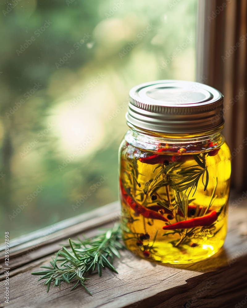 A collection of jars featuring honey, herbs, and mint, arranged in a bright kitchen setting with a focus on healthy ingredients and vibrant colors A collection of jars featuring honey, herbs, and mint, arranged in a bright kitchen setting with a focus on healthy ingredients and vibrant colors