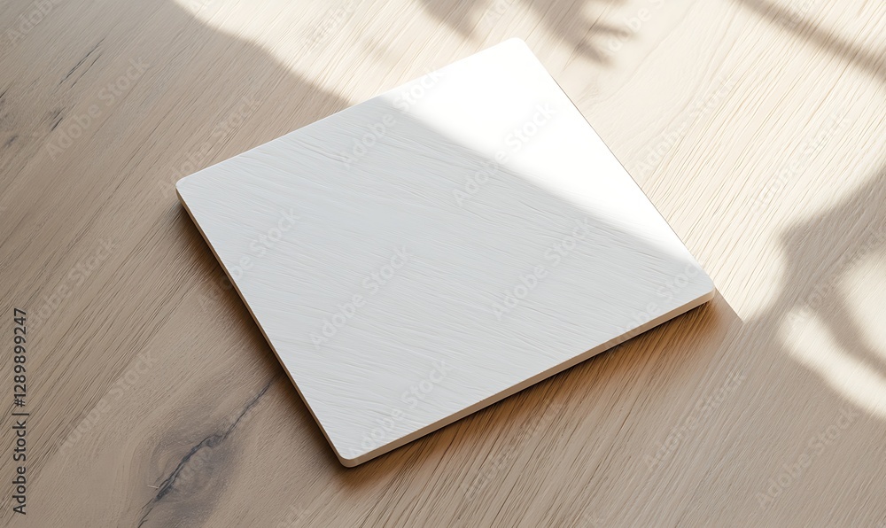 Blank notebook on a wooden surface with soft shadows and natural light. Blank notebook on a wooden surface with soft shadows and natural light.