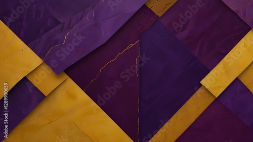 Bold purple and mustard yellow diagonal split background with digital patterns photo