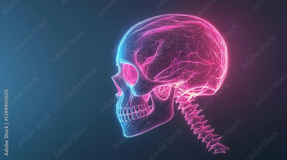 Glowing Pink and Blue Human Skull Digital Art Glowing Pink and Blue Human Skull Digital Art