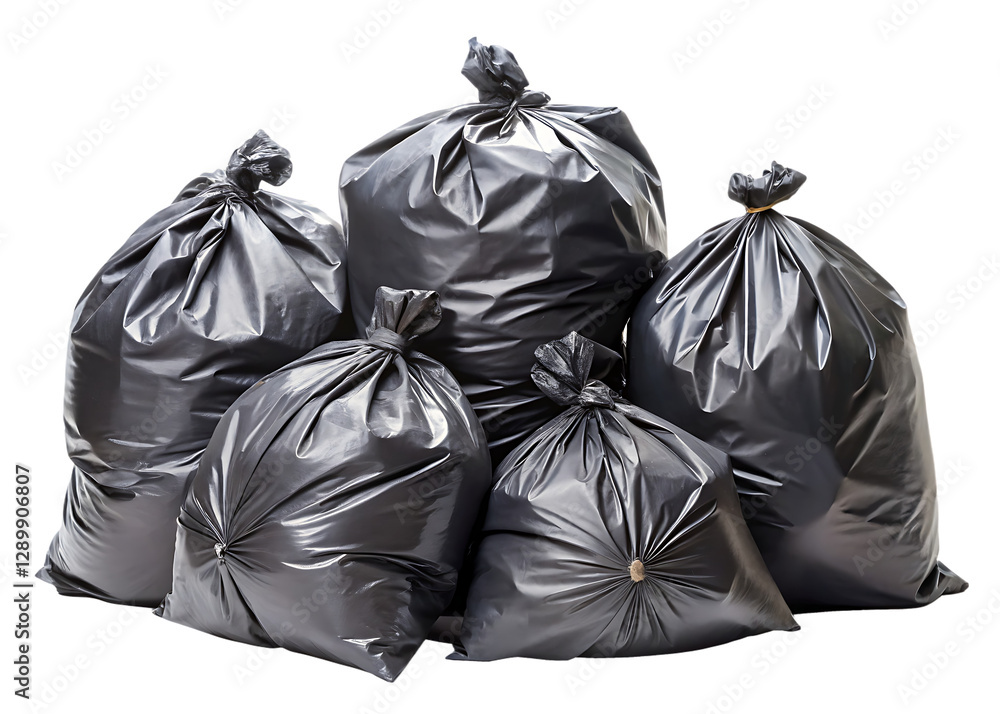 Pile of Black Garbage Bags Tied and Filled with Trash, Isolated on White Background as Transparent. PNG. AI GENERATED Pile of Black Garbage Bags Tied and Filled with Trash, Isolated on White Background as Transparent. PNG. AI GENERATED