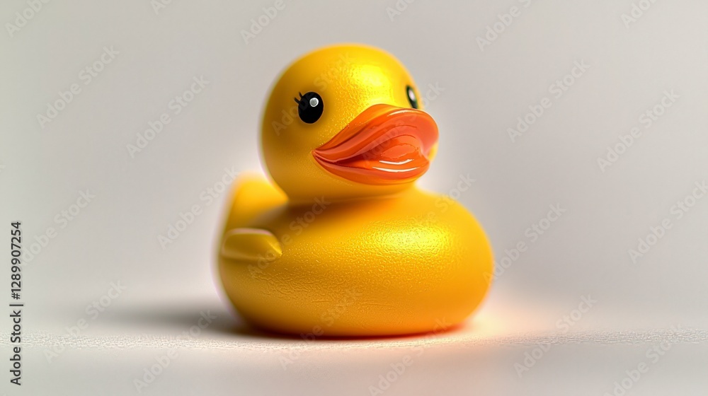 Happy Yellow Rubber Duck on White Background Toy Bath Fun Child Playtime Cute Happy Yellow Rubber Duck on White Background Toy Bath Fun Child Playtime Cute