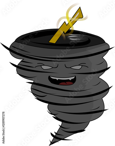 Illustration of a black tornado with lightning