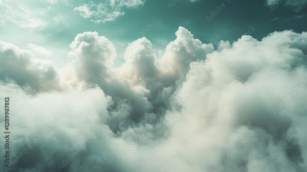 Aerial view of fluffy clouds, sunlit from above, background sky, for peaceful mood Aerial view of fluffy clouds, sunlit from above, background sky, for peaceful mood