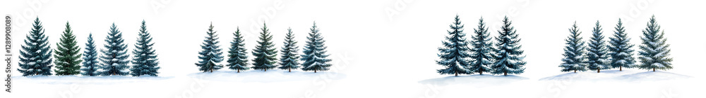 Obraz premium Breathtaking winter landscape with tall snow covered evergreen pine fir and spruce trees in a serene peaceful forest setting Idyllic magical snowy winter nature scene with a tranquil