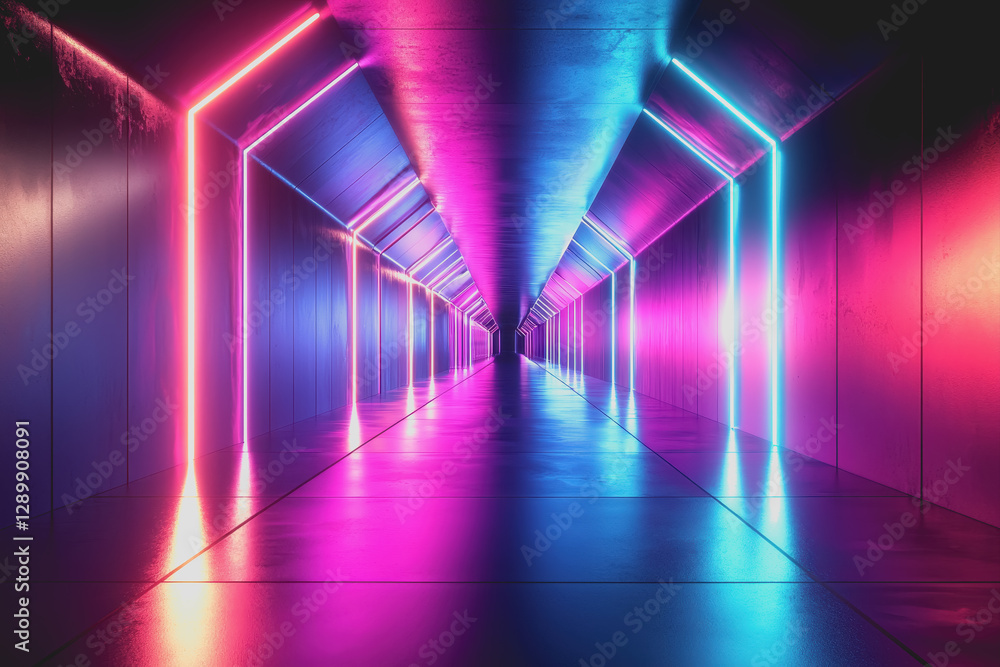 Illuminated tunnel featuring vibrant neon lights in various colors creating a captivating atmosphere Illuminated tunnel featuring vibrant neon lights in various colors creating a captivating atmosphere