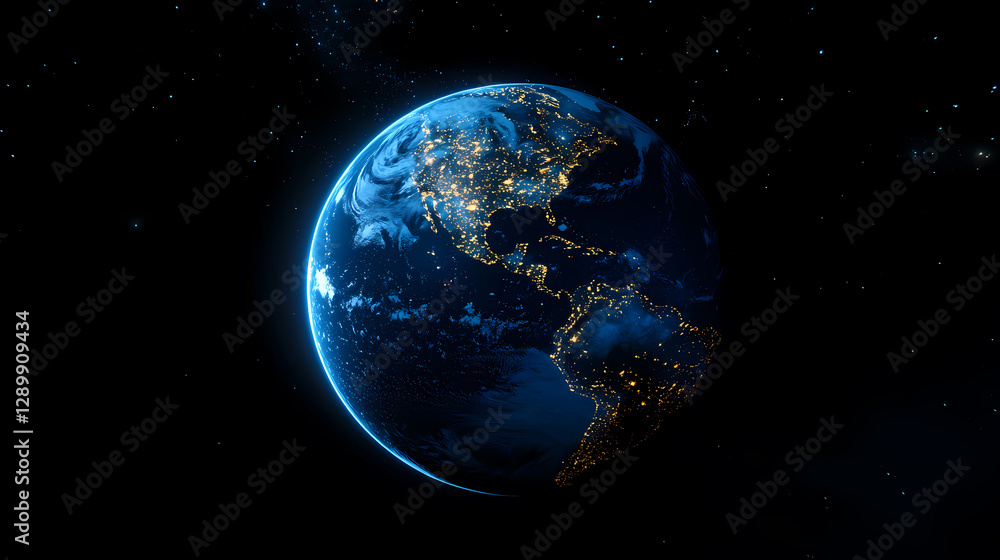 Obraz premium Earth night view with glowing city lights