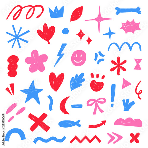 set of vector icons of different shapes scribble
