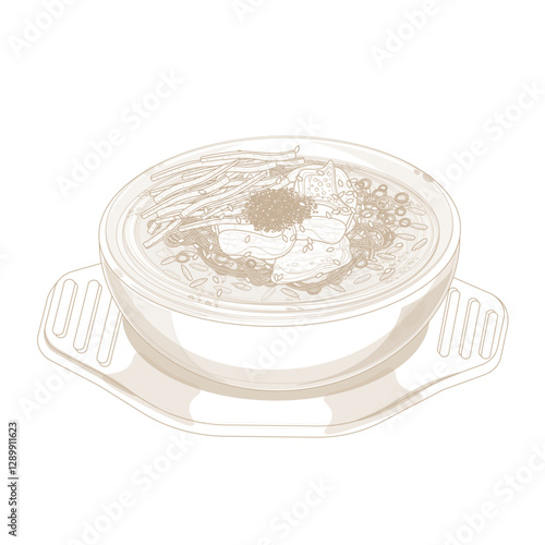 Vector Illustration Logo line art Korean Oxtail Soup or Kkori Gomtang on a Ttukbaegi