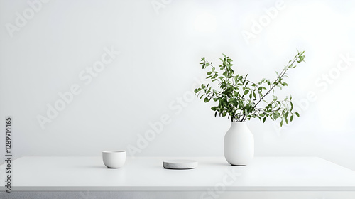 Wallpaper Mural Minimalist White Vase with Green Branch on White Table Torontodigital.ca