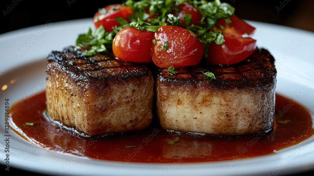 Seared Tuna Steak with Roasted Tomatoes and Red Wine Reduction Seared Tuna Steak with Roasted Tomatoes and Red Wine Reduction