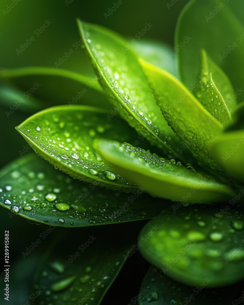 A close-up of a green aloe vera leaf glistening with water drops, showcasing the freshness of nature after rain A close-up of a green aloe vera leaf glistening with water drops, showcasing the freshness of nature after rain