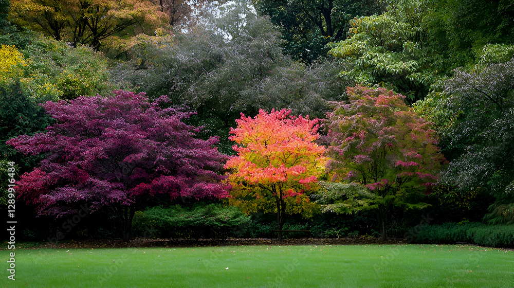 Obraz premium Vibrant Autumn Foliage in a Garden Setting