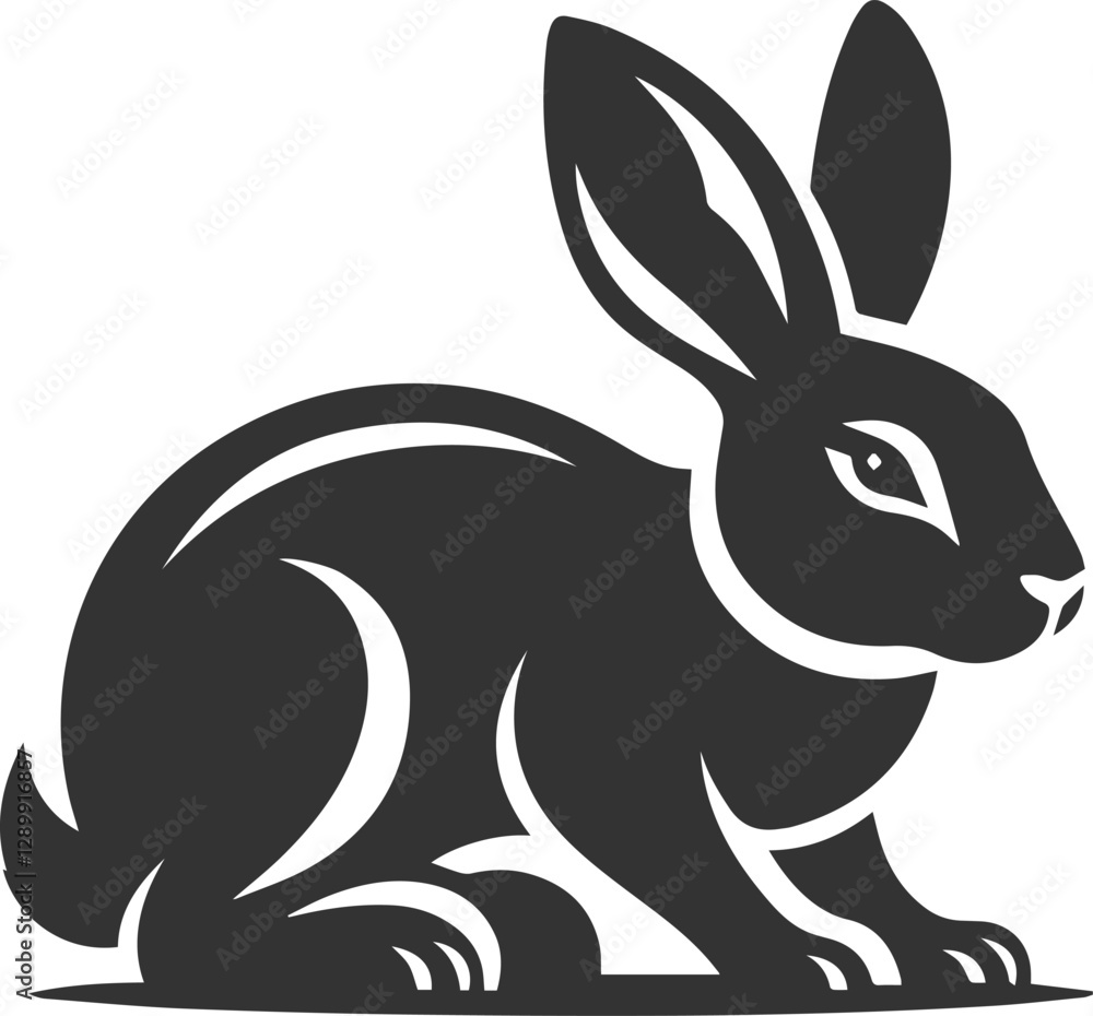 Obraz premium A rabbit crouching low as if ready to pounce vector animal silhouette