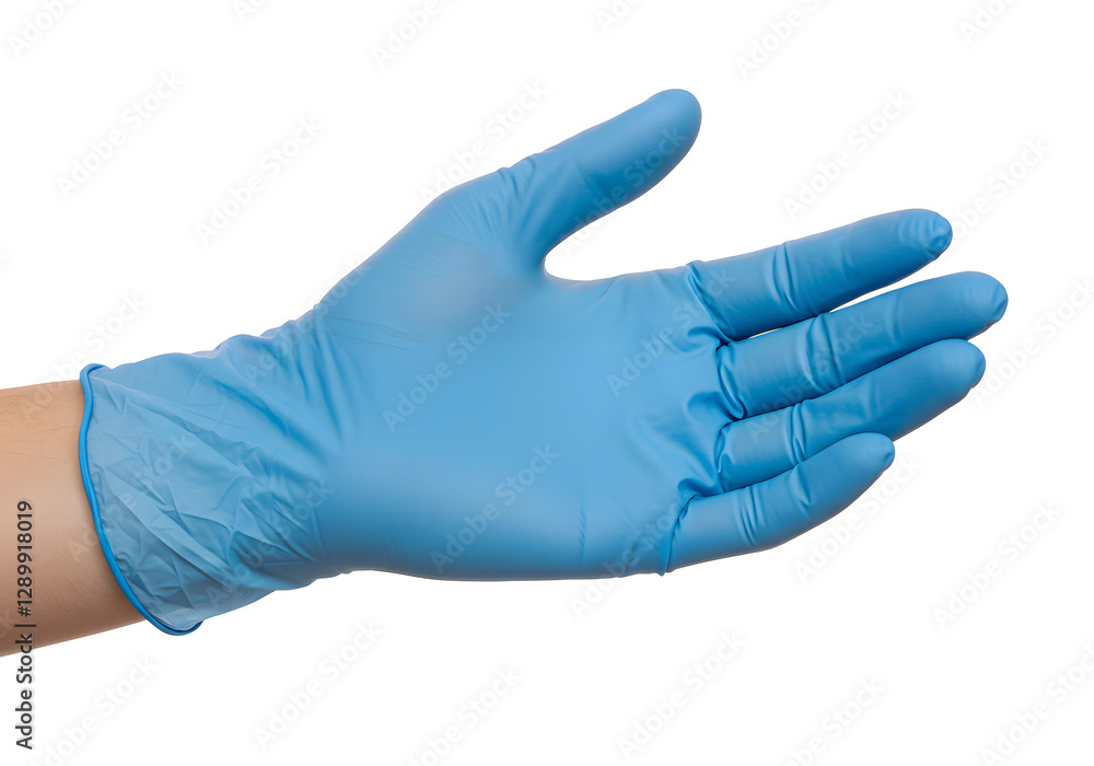 Healthcare Worker Holding a Pair of Blue Latex Gloves, Isolated on White Background, Symbolizing Health and Safety in Medical Care Healthcare Worker Holding a Pair of Blue Latex Gloves, Isolated on White Background, Symbolizing Health and Safety in Medical Care