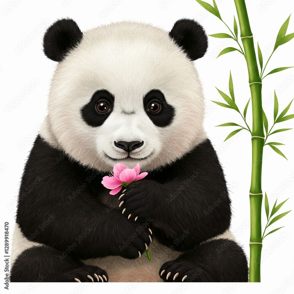 Naklejka premium panda bear with bamboo