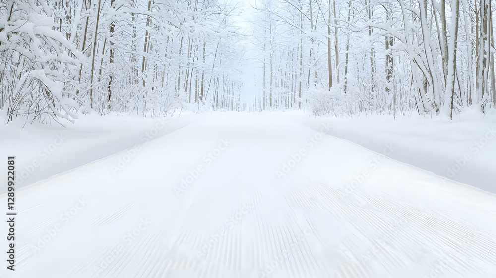 Obraz premium Snow-covered cross-country ski trail in winter forest