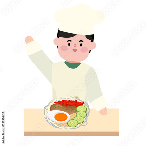 Принти на полотні 조리복을 입고 비빔밥을 완성한 요리사 사람 남성