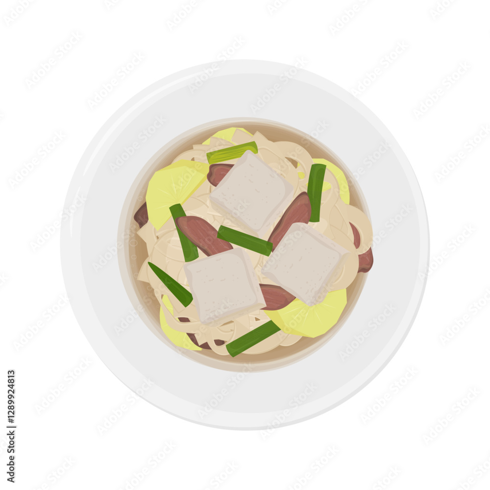 Vector Illustration Logo Clipart Top View Korean potato Soup or Gamjaguk on a White Bowl