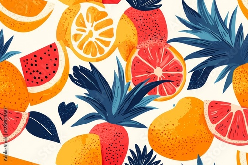 Wallpaper Mural A colorful variety of sliced and whole citrus fruits and leafy plants.- Seamless Pattern - Seamless Pattern Torontodigital.ca