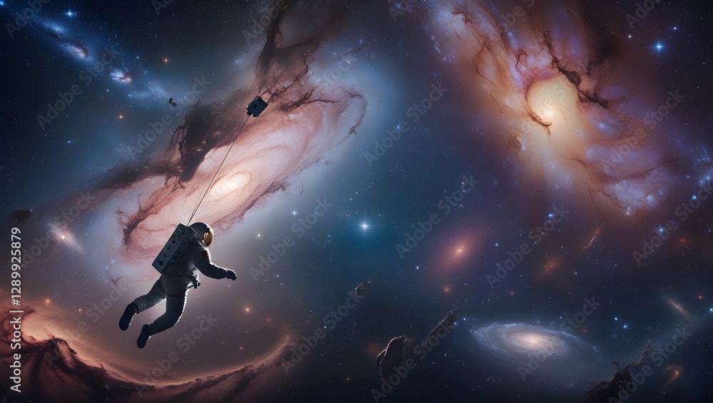 Obraz premium Cosmic Landscape with Distant Galaxies and Nebulas – AI Generated