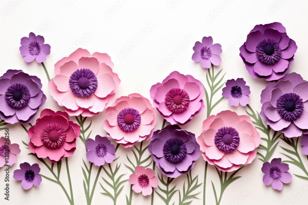 Fototapeta premium Anemone floral border flower pattern purple.