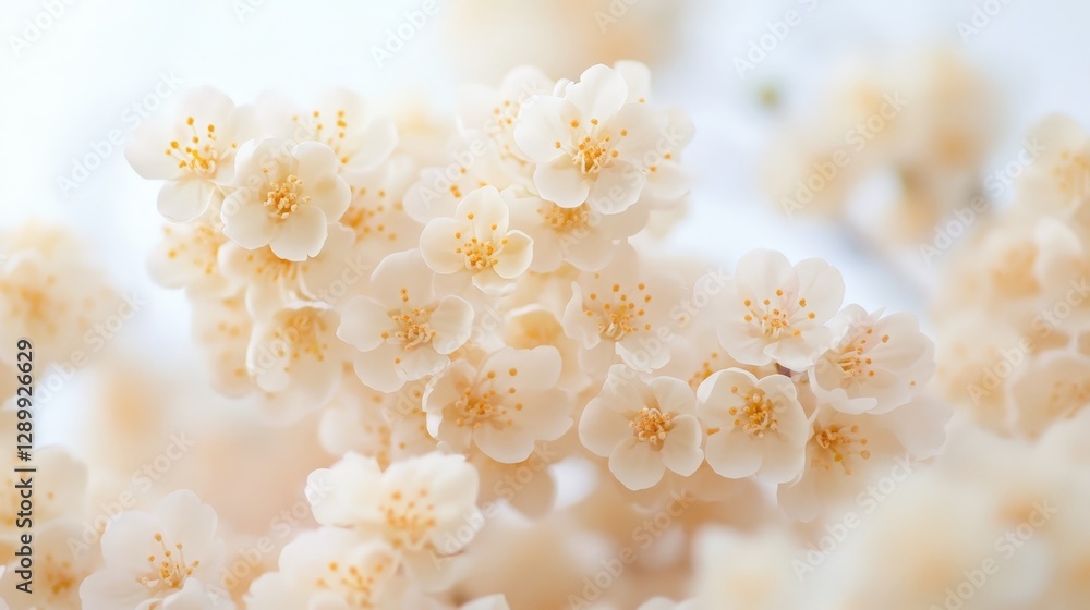 A close-up of delicate cream-colored flowers, showcasing their intricate details and beauty. A close-up of delicate cream-colored flowers, showcasing their intricate details and beauty.